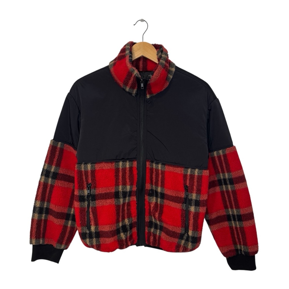Sanctuary Lightweight Red & Black Plaid Faux Sherpa Tailored Hiker Jacket
